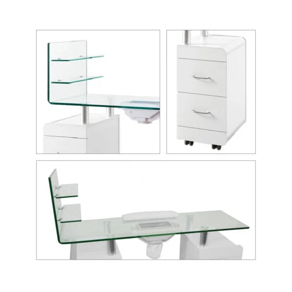 Table manucure magnifique plateau verre Table prothésiste ongulaire Bureau manucure Table onglerie avec aspirateur