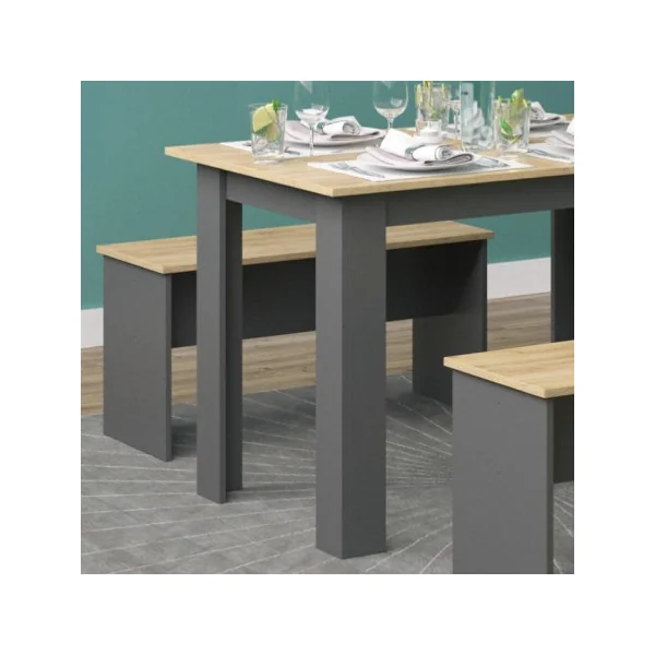 Table à manger avec 2 bancs chêne et anthracite table de repas bois table de cuisine