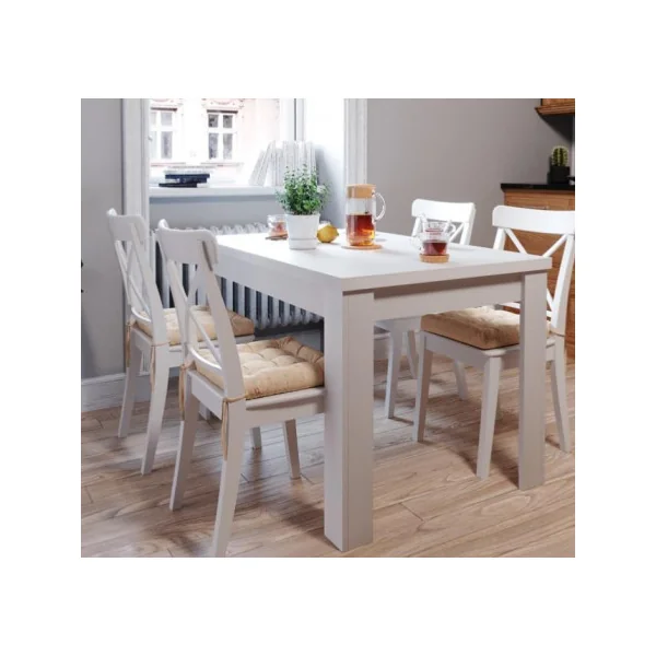 Table à manger extensible blanche table de repas en bois table cuisine