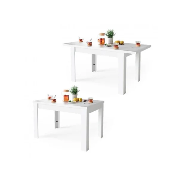 Table à manger extensible blanche table de repas en bois table cuisine