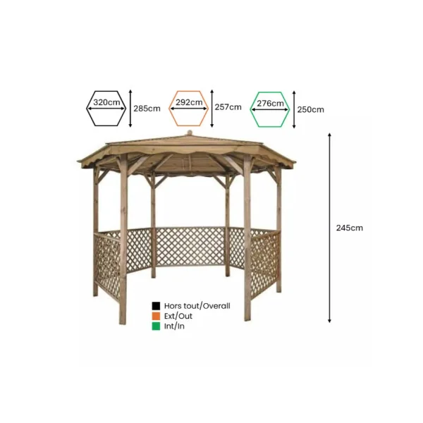 Tonnelle en pin autoclave Ø 320 cm Tonnelle de jardin Kiosque de jardin en bois massif