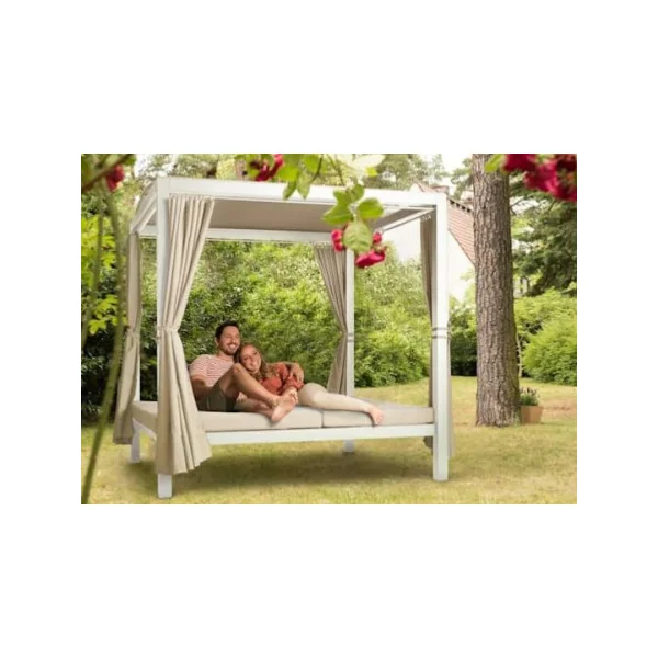 Transat lit de jardin double cosy crème Bain de soleil transat jardin transat extérieur chaise longue jardin