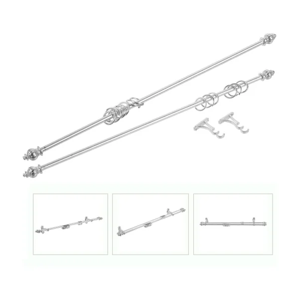 Tringle à double rideau métal argenté - L = 12,5 cm
