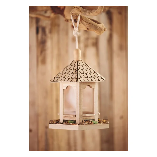 VBS Mangeoire pour oiseaux en bois, hexagonale, env. 20 x 17 x 25 cm