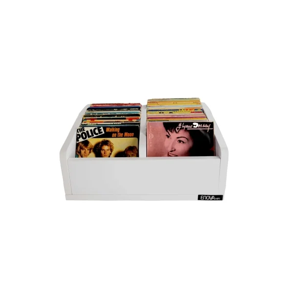 Vinyle BAC 45T BL Enova Hifi bac blanc de rangement bois pour 120 45t vinyles