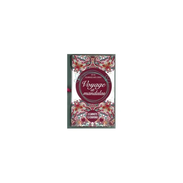 Voyage et mandalas (2 carnets + 12 crayons) – set de coloriages anti-stress