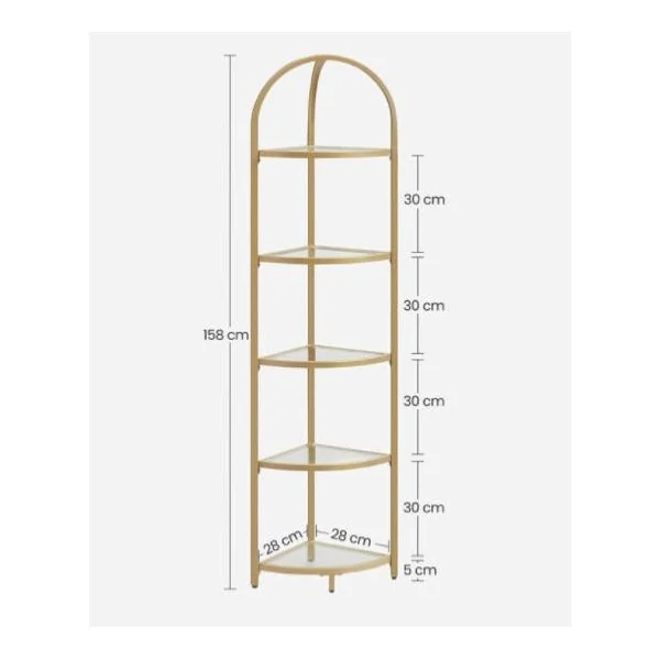 Étagère angle métal or et verre 5 niveaux étagère de rangement en verre trempé